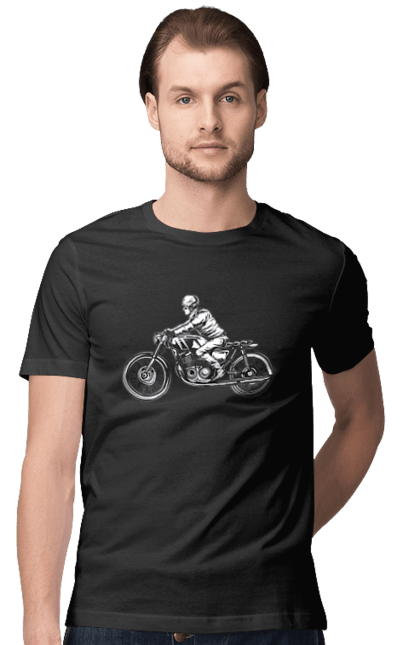 Футболка чоловіча з принтом "Байкер на мотоциклі". Байкер, вінтаж, мото, ретро. 2070702