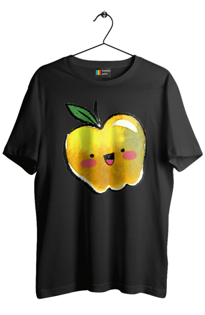 Футболка чоловіча з принтом "Миле жовте яблуко". Літо, миле, смайлик, яблуко. 2070702