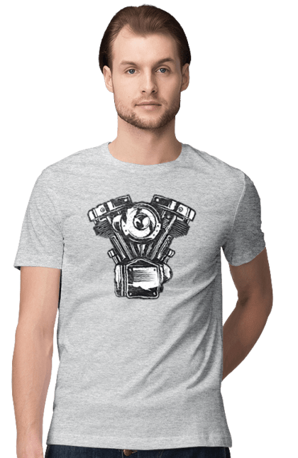 Футболка мужская с принтом Мото двигатель. Винтаж, двигатель, мото, ретро. 2070702