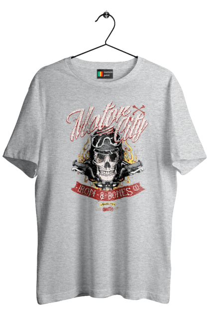 Футболка чоловіча з принтом "Мотор Сіті". Зброя, окуляри, череп. 2070702