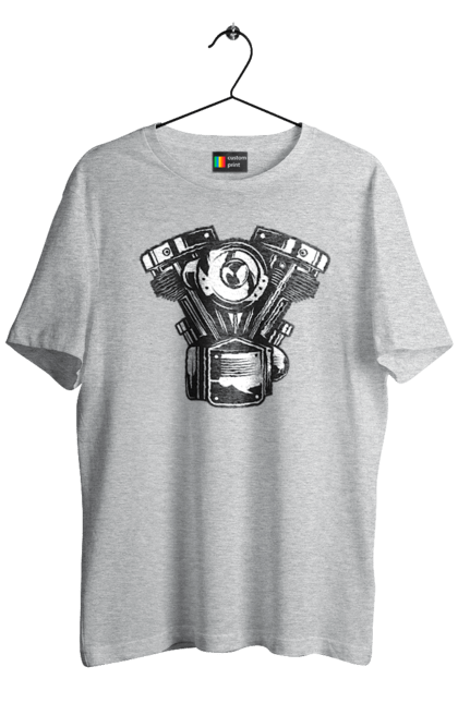 Футболка мужская с принтом Мото двигатель. Винтаж, двигатель, мото, ретро. 2070702