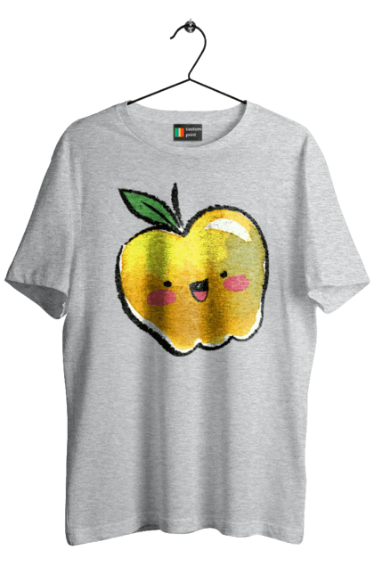 Men`s t-shirt with prints Cute yellow apple. Apple, darling, smiley, summer. 2070702