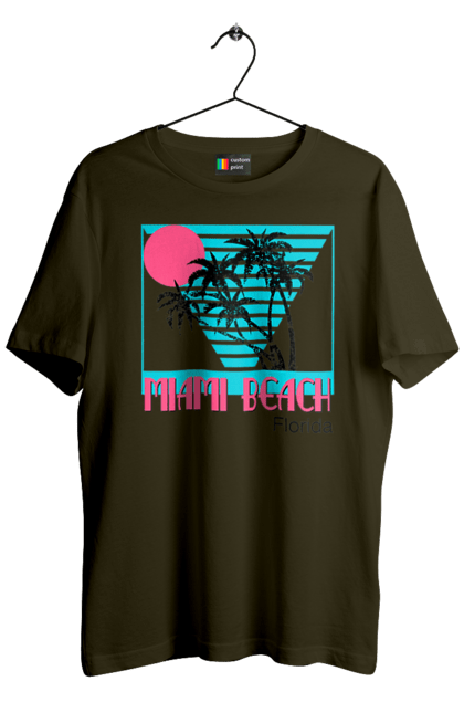 Футболка чоловіча з принтом "Майамі Пальми". Захід, майамі, пальми, флоріда. 2070702