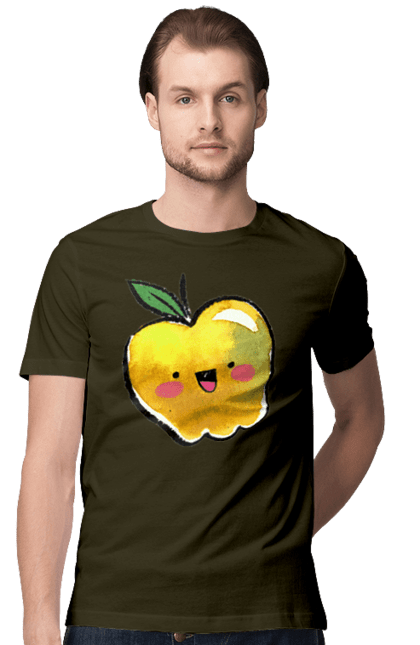 Футболка мужская с принтом Милое желтое яблоко. Лето, милое, смайлик, яблоко. 2070702