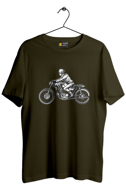 Футболка чоловіча з принтом "Байкер на мотоциклі". Байкер, вінтаж, мото, ретро. 2070702