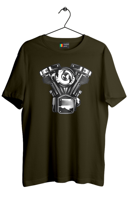 Футболка чоловіча з принтом "мото двигун". Вінтаж, двигун, мото, ретро. 2070702