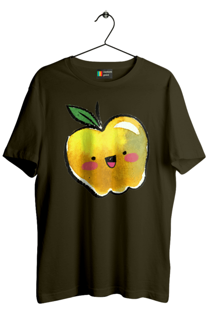 Футболка мужская с принтом Милое желтое яблоко. Лето, милое, смайлик, яблоко. 2070702