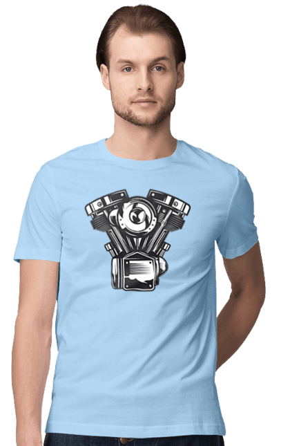 Men`s t-shirt with prints moto engine. Engine, moto, retro, vintage. 2070702