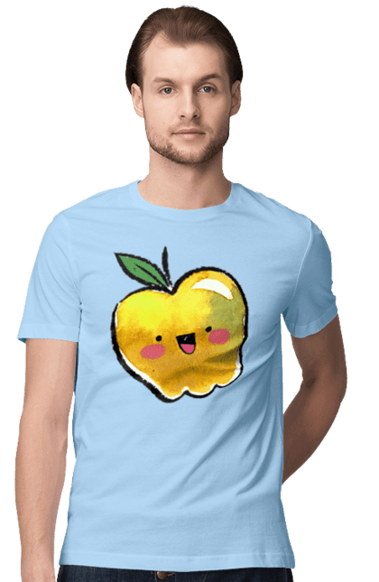 Футболка чоловіча з принтом "Миле жовте яблуко". Літо, миле, смайлик, яблуко. 2070702