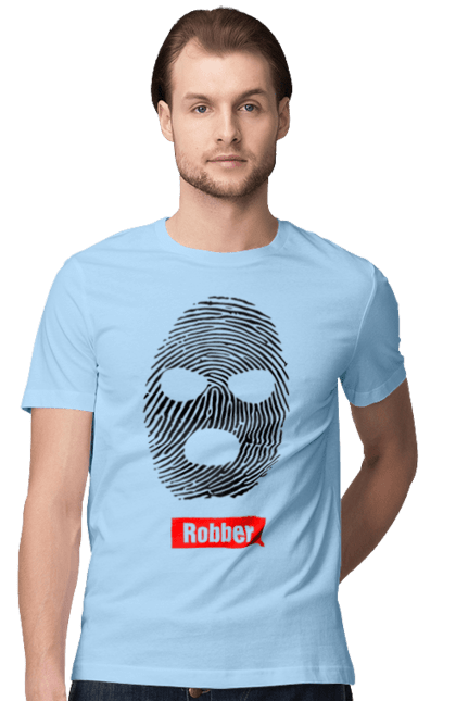 Футболка чоловіча з принтом "Відбиток Робер". Балаклава, відбиток, обличчя. 2070702