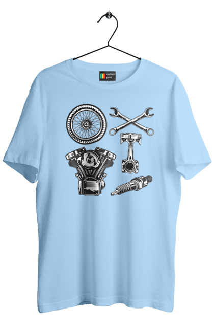 Футболка чоловіча з принтом "мото набір". Вінтаж, інструменти, мото, ретро. 2070702