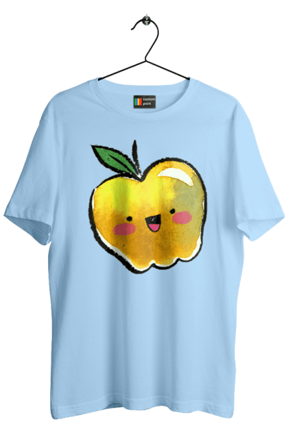 Футболка чоловіча з принтом "Миле жовте яблуко". Літо, миле, смайлик, яблуко. 2070702