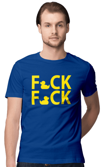 Men`s t-shirt with prints Duck Fuck yellow. Ducks, fuck fuck, inscription, trick. 2070702