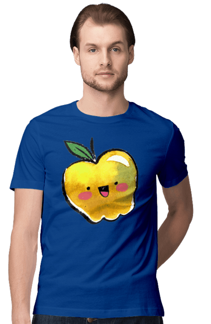 Футболка чоловіча з принтом "Миле жовте яблуко". Літо, миле, смайлик, яблуко. 2070702