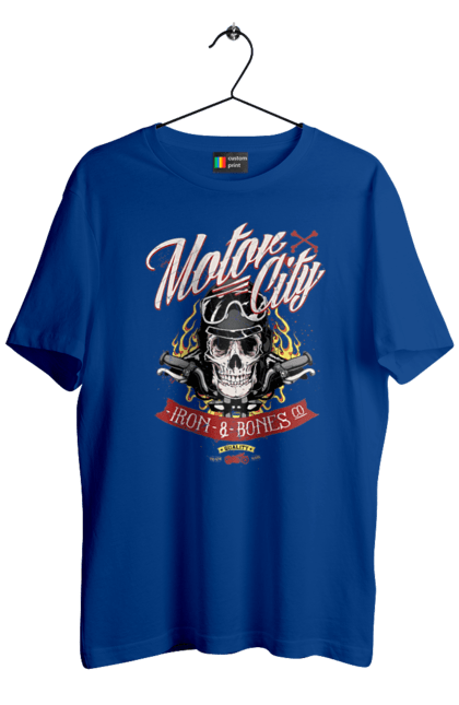 Футболка чоловіча з принтом "Мотор Сіті". Зброя, окуляри, череп. 2070702
