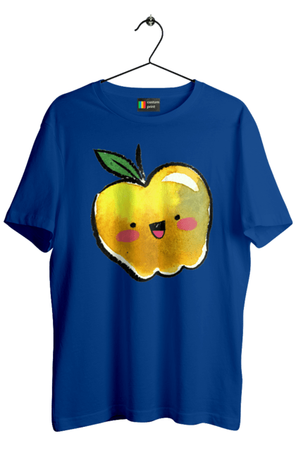 Футболка чоловіча з принтом "Миле жовте яблуко". Літо, миле, смайлик, яблуко. 2070702