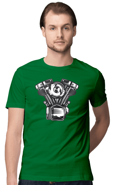 Футболка чоловіча з принтом "мото двигун". Вінтаж, двигун, мото, ретро. 2070702