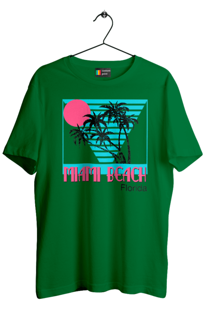 Футболка чоловіча з принтом "Майамі Пальми". Захід, майамі, пальми, флоріда. 2070702