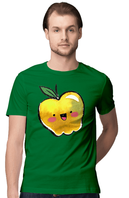 Футболка чоловіча з принтом "Миле жовте яблуко". Літо, миле, смайлик, яблуко. 2070702