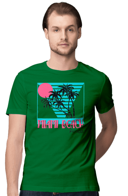 Футболка чоловіча з принтом "Майамі Пальми". Захід, майамі, пальми, флоріда. 2070702