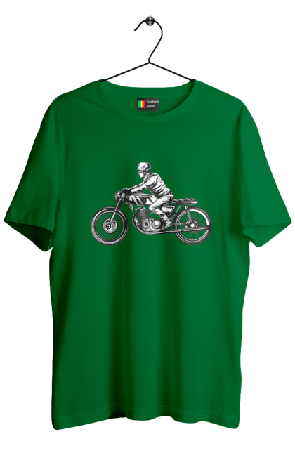 Футболка чоловіча з принтом "Байкер на мотоциклі". Байкер, вінтаж, мото, ретро. 2070702