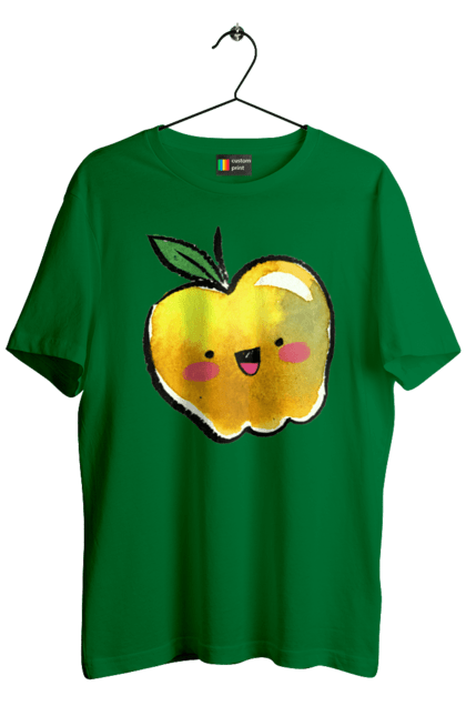 Футболка чоловіча з принтом "Миле жовте яблуко". Літо, миле, смайлик, яблуко. 2070702