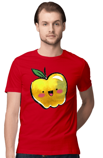Футболка чоловіча з принтом "Миле жовте яблуко". Літо, миле, смайлик, яблуко. 2070702