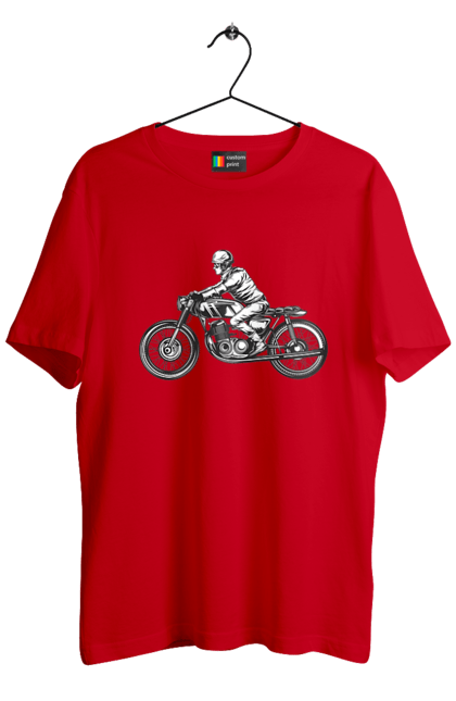 Футболка чоловіча з принтом "Байкер на мотоциклі". Байкер, вінтаж, мото, ретро. 2070702