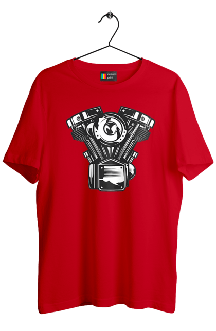 Футболка чоловіча з принтом "мото двигун". Вінтаж, двигун, мото, ретро. 2070702