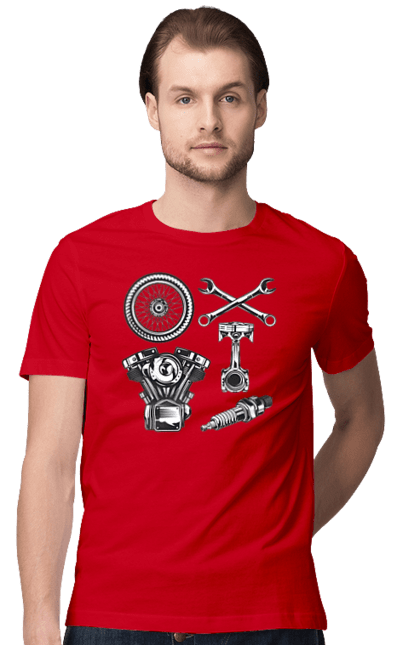 Футболка чоловіча з принтом "мото набір". Вінтаж, інструменти, мото, ретро. 2070702