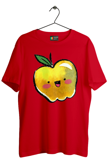Футболка чоловіча з принтом "Миле жовте яблуко". Літо, миле, смайлик, яблуко. 2070702