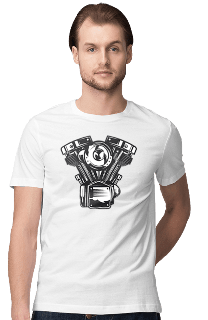 Men`s t-shirt with prints moto engine. Engine, moto, retro, vintage. 2070702