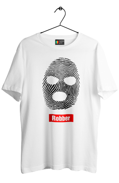 Футболка чоловіча з принтом "Відбиток Робер". Балаклава, відбиток, обличчя. 2070702