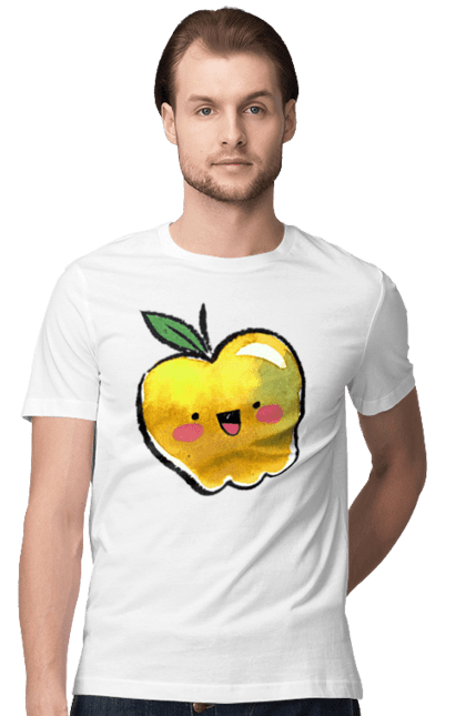 Футболка чоловіча з принтом "Миле жовте яблуко". Літо, миле, смайлик, яблуко. 2070702