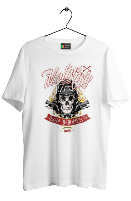 Футболка чоловіча з принтом "Мотор Сіті". Зброя, окуляри, череп. 2070702