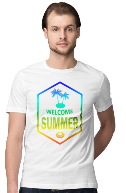 Футболка чоловіча з принтом "Привіт літо 1". Градієнт, літо, привіт. 2070702