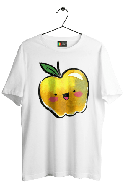 Футболка чоловіча з принтом "Миле жовте яблуко". Літо, миле, смайлик, яблуко. 2070702