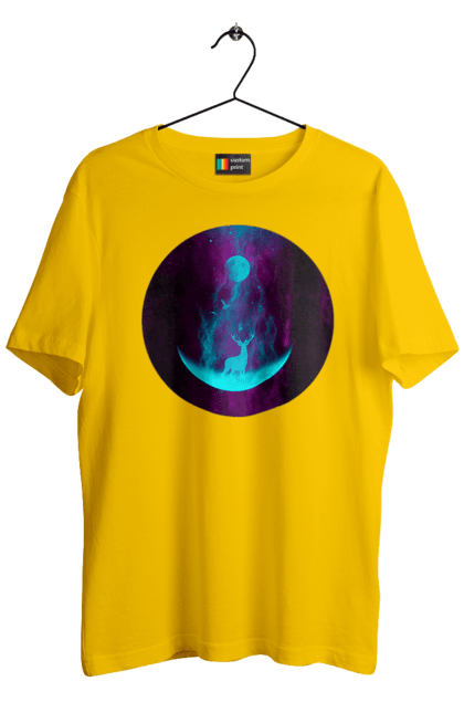 Футболка чоловіча з принтом "Олень Силует". Місяць, олень, рогам, силует, яскравий. 2070702