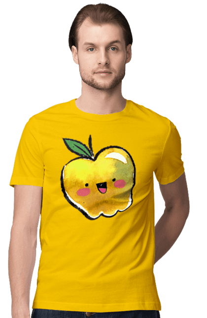 Футболка чоловіча з принтом "Миле жовте яблуко". Літо, миле, смайлик, яблуко. 2070702