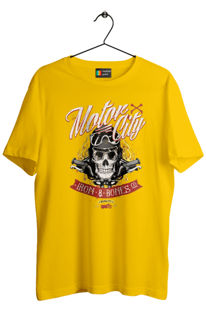 Футболка чоловіча з принтом "Мотор Сіті". Зброя, окуляри, череп. 2070702
