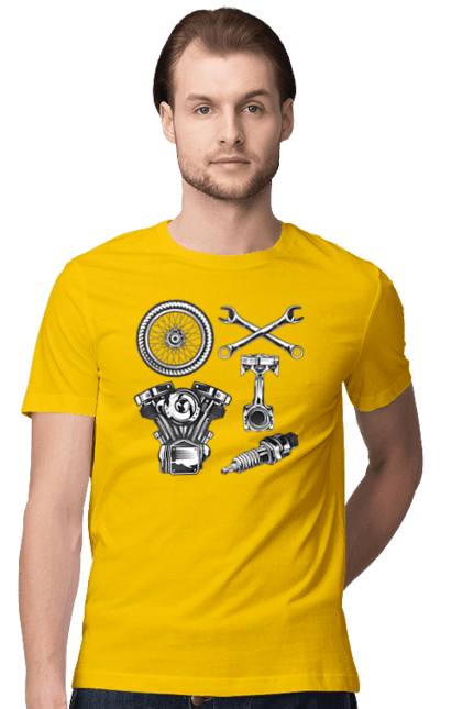 Футболка чоловіча з принтом "мото набір". Вінтаж, інструменти, мото, ретро. 2070702