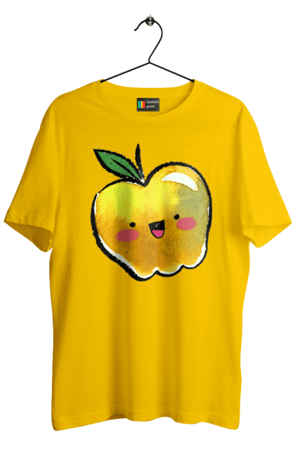 Футболка чоловіча з принтом "Миле жовте яблуко". Літо, миле, смайлик, яблуко. 2070702