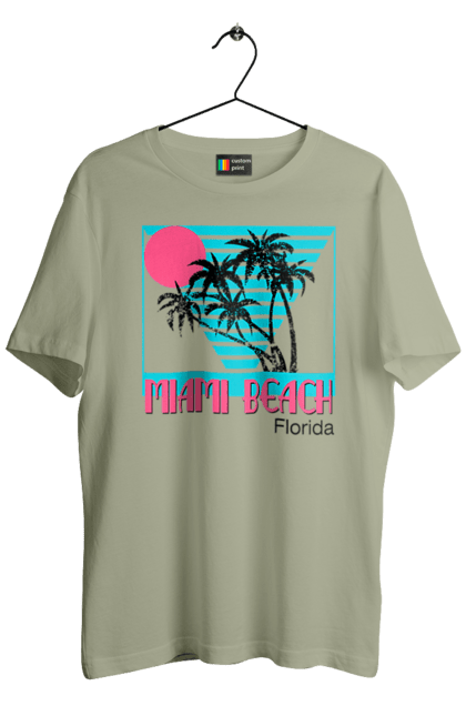 Футболка чоловіча з принтом "Майамі Пальми". Захід, майамі, пальми, флоріда. 2070702
