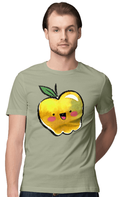 Футболка чоловіча з принтом "Миле жовте яблуко". Літо, миле, смайлик, яблуко. 2070702