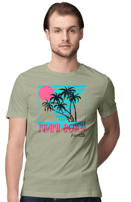Футболка чоловіча з принтом "Майамі Пальми". Захід, майамі, пальми, флоріда. 2070702
