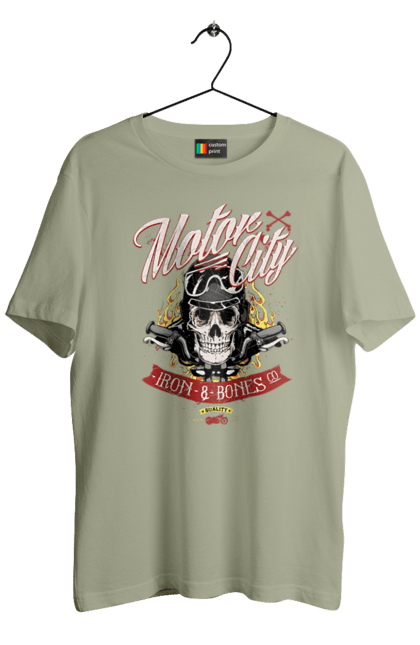 Футболка чоловіча з принтом "Мотор Сіті". Зброя, окуляри, череп. 2070702