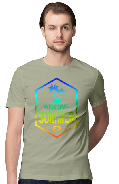 Футболка чоловіча з принтом "Привіт літо 1". Градієнт, літо, привіт. 2070702