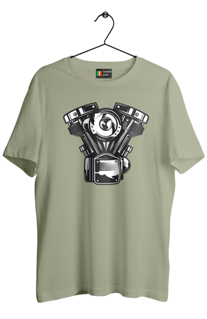 Футболка чоловіча з принтом "мото двигун". Вінтаж, двигун, мото, ретро. 2070702