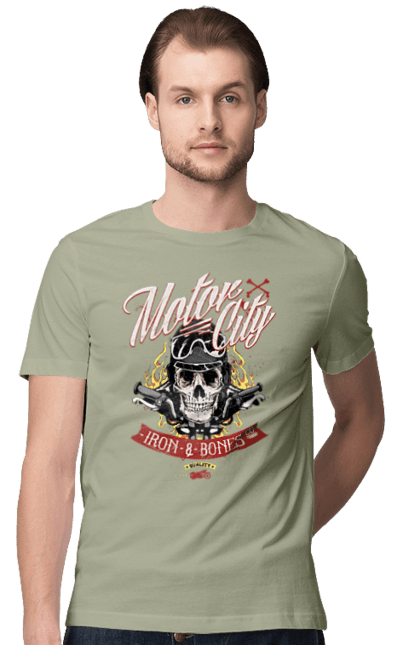Футболка чоловіча з принтом "Мотор Сіті". Зброя, окуляри, череп. 2070702