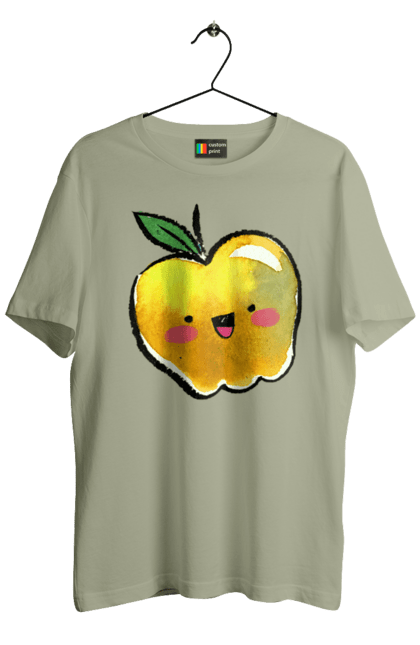 Футболка чоловіча з принтом "Миле жовте яблуко". Літо, миле, смайлик, яблуко. 2070702